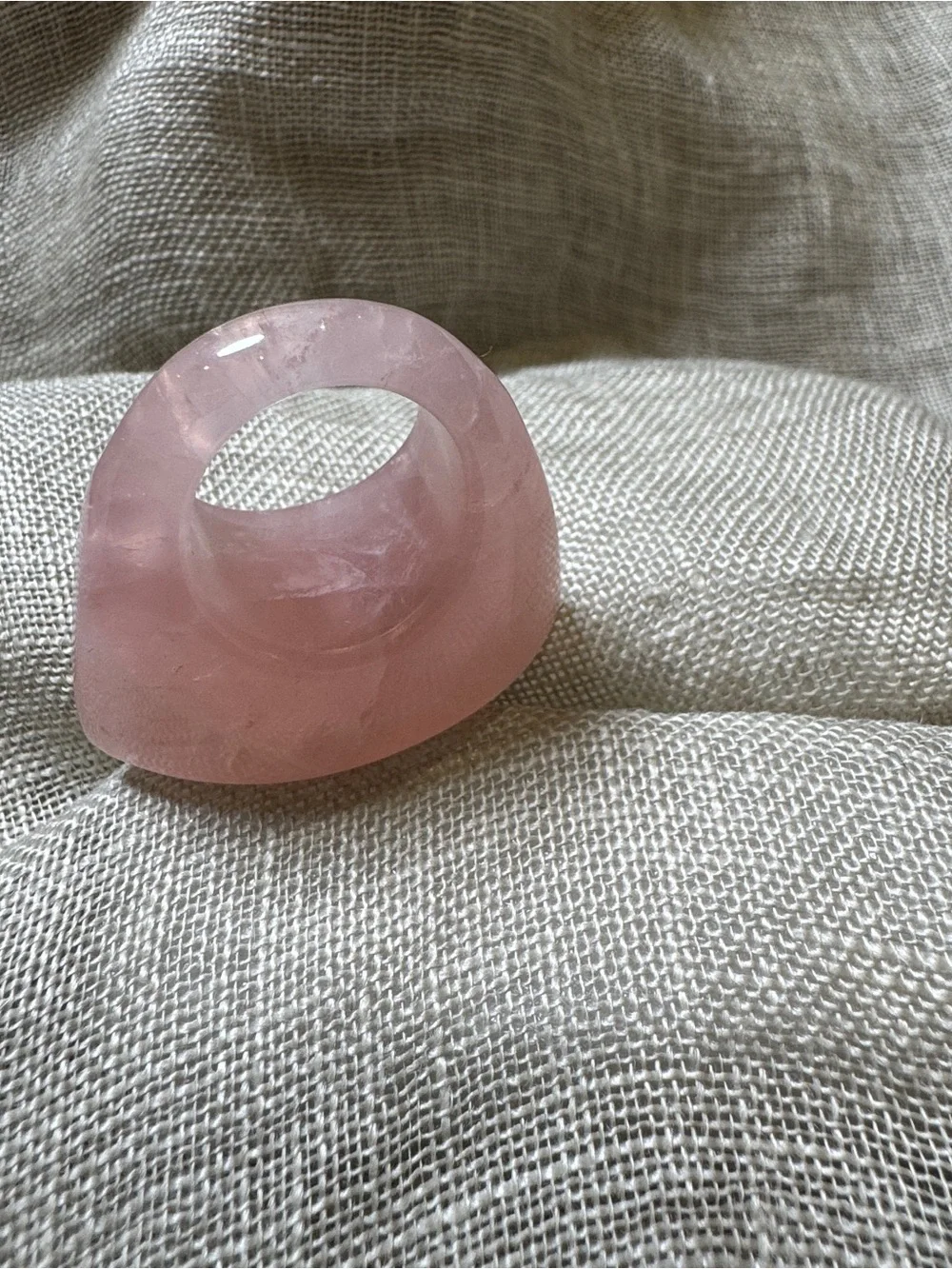 Genuine Rose Quartz Chunky Statement Ring Size 7